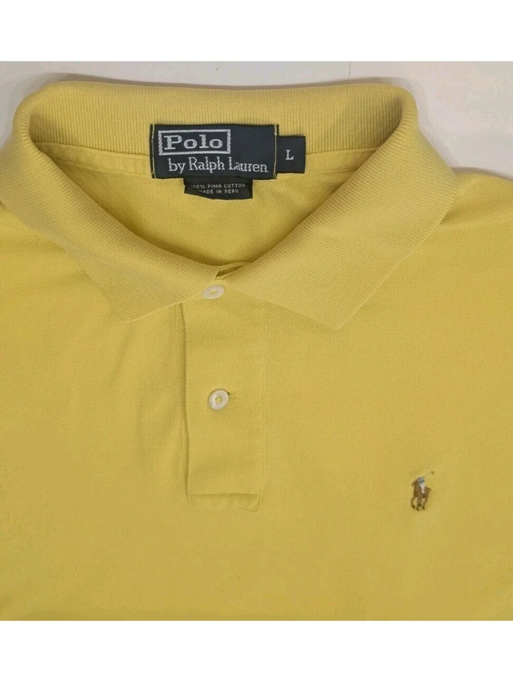 Polo Ralph Lauren Shirt Mens L Yellow Classic Fit Flesh Pony Pima Soft Touch